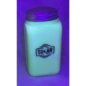 Vintage Jadeite Uranium Rectangle  Glass Sugar Shaker w/Original Zinc Lid